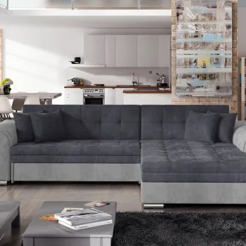 Coltar extensibil stanga 4 locuri, ELTAP, Sorento, 296x194x78 cm, lemn/poliester, gri/gri deschis imagine