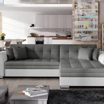 Coltar extensibil stanga 4 locuri, ELTAP, Sorento, 296x194x78 cm, lemn/poliester, gri inchis/alb imagine