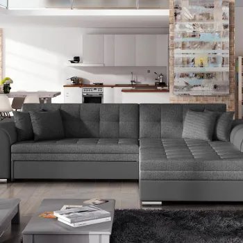 Coltar extensibil stanga 4 locuri, ELTAP, Sorento, 296x194x78 cm, lemn/poliester, gri inchis/gri imagine