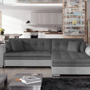 Coltar extensibil stanga 4 locuri, ELTAP, Sorento, 296x194x78 cm, lemn/poliester, gri inchis/gri deschis imagine
