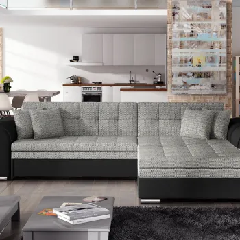 Coltar extensibil stanga 4 locuri, ELTAP, Sorento, 296x194x78 cm, lemn/poliester, gri/negru imagine