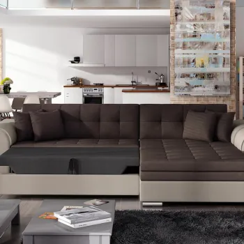 Coltar extensibil stanga 4 locuri, ELTAP, Sorento, 296x194x78 cm, lemn/poliester, maro/bej imagine