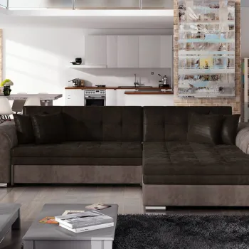 Coltar extensibil stanga 4 locuri, ELTAP, Sorento, 296x194x78 cm, lemn/poliester, maro inchis/maro imagine