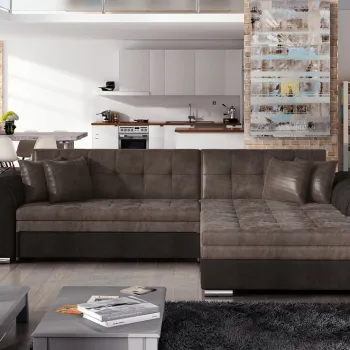 Coltar extensibil stanga 4 locuri, ELTAP, Sorento, 296x194x78 cm, lemn/poliester, maro/maro inchis imagine