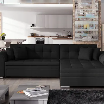 Coltar extensibil stanga 4 locuri, ELTAP, Sorento, 296x194x78 cm, lemn/poliester, negru imagine