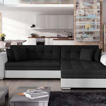 Coltar extensibil stanga 4 locuri, ELTAP, Sorento, 296x194x78 cm, lemn/poliester, negru/alb imagine