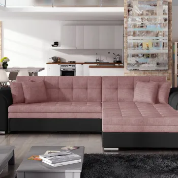 Coltar extensibil stanga 4 locuri, ELTAP, Sorento, 296x194x78 cm, lemn/poliester, roz/negru imagine