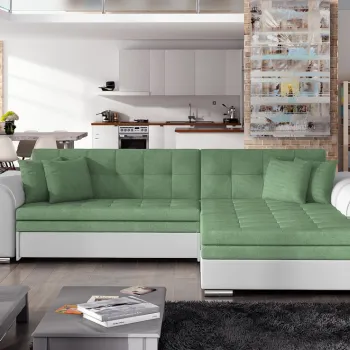 Coltar extensibil stanga 4 locuri, ELTAP, Sorento, 296x194x78 cm, lemn/poliester, verde/alb imagine