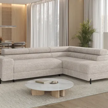 Coltar extensibil stanga 5 locuri ELTAP, Colesio, 274x200x93 cm, lemn/poliester, alb murdar imagine