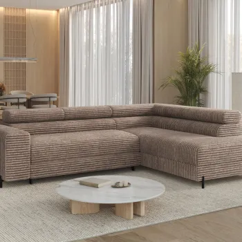 Coltar extensibil stanga 5 locuri ELTAP, Colesio, 274x200x93 cm, lemn/poliester, maro deschis imagine