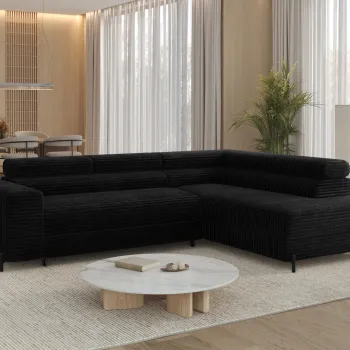 Coltar extensibil stanga 5 locuri ELTAP, Colesio, 274x200x93 cm, lemn/poliester, negru imagine