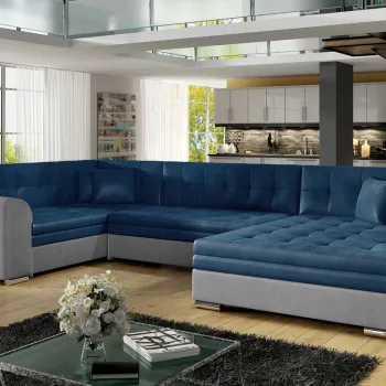 Coltar extensibil stanga 5 locuri ELTAP, Damario, 338x189x78 cm, lemn/poliester, albastru inchis/gri inchis imagine