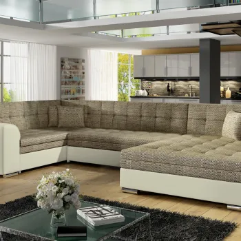 Coltar extensibil stanga 5 locuri ELTAP, Damario, 338x189x78 cm, lemn/poliester, bej inchis/bej deschis imagine