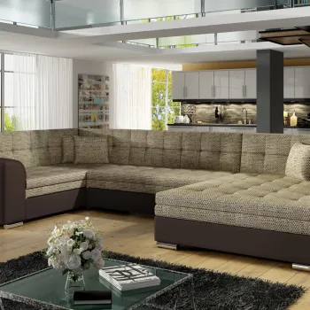 Coltar extensibil stanga 5 locuri ELTAP, Damario, 338x189x78 cm, lemn/poliester, bej inchis/maro inchis imagine