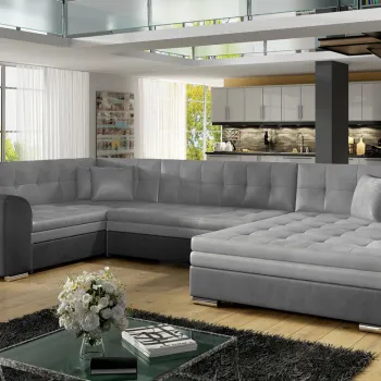 Coltar extensibil stanga 5 locuri ELTAP, Damario, 338x189x78 cm, lemn/poliester, gri deschis/gri inchis imagine