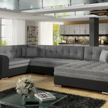 Coltar extensibil stanga 5 locuri ELTAP, Damario, 338x189x78 cm, lemn/poliester, gri inchis/negru imagine