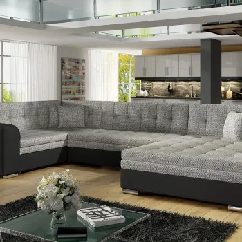 Coltar extensibil stanga 5 locuri ELTAP, Damario, 338x189x78 cm, lemn/poliester, gri/negru imagine