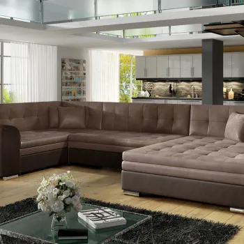 Coltar extensibil stanga 5 locuri ELTAP, Damario, 338x189x78 cm, lemn/poliester, maro deschis/maro inchis imagine