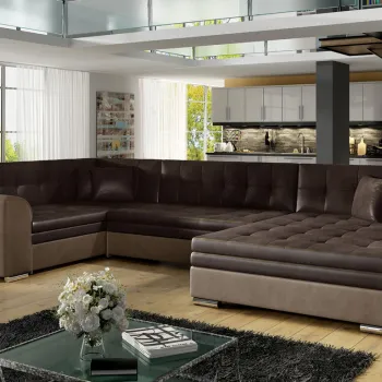 Coltar extensibil stanga 5 locuri ELTAP, Damario, 338x189x78 cm, lemn/poliester, maro inchis/maro deschis imagine