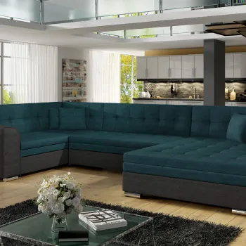 Coltar extensibil stanga 5 locuri ELTAP, Damario, 338x189x78 cm, lemn/poliester, verde inchis/gri inchis imagine