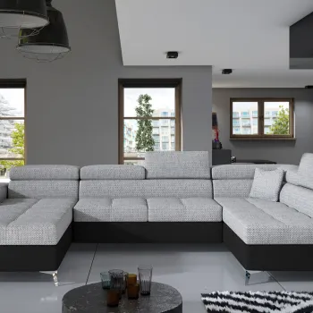 Coltar extensibil stanga 5 locuri ELTAP, Edr-01, Eduardo, 337x205x88 cm, lemn/poliester, gri/negru imagine