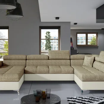 Coltar extensibil stanga 5 locuri ELTAP, Edr-02, Eduardo, 337x205x88 cm, lemn/poliester, bej/crem imagine