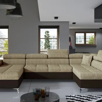 Coltar extensibil stanga 5 locuri ELTAP, Edr-03, Eduardo, 337x205x88 cm, lemn/poliester, bej/maro inchis imagine