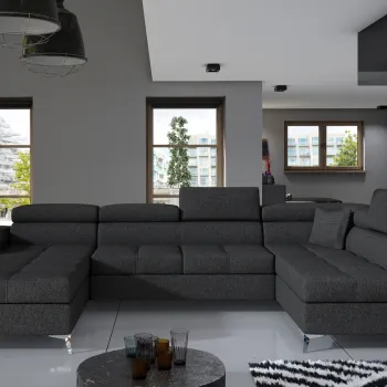 Coltar extensibil stanga 5 locuri ELTAP, Edr-05, Eduardo, 337x205x88 cm, lemn/poliester, gri inchis imagine