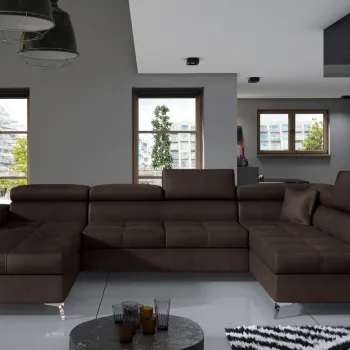 Coltar extensibil stanga 5 locuri ELTAP, Edr-09, Eduardo, 337x205x88 cm, lemn/poliester, maro inchis imagine