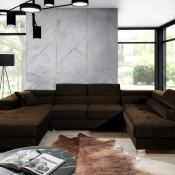 Coltar extensibil stanga 5 locuri ELTAP, Edr-101, Eduardo, 337x205x88 cm, lemn/poliester, maro inchis imagine