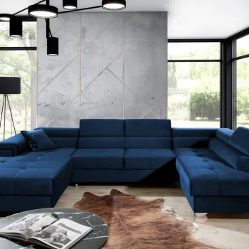 Coltar extensibil stanga 5 locuri ELTAP, Edr-103, Eduardo, 337x205x88 cm, lemn/poliester, albastru inchis imagine