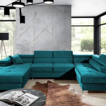 Coltar extensibil stanga 5 locuri ELTAP, Edr-105, Eduardo, 337x205x88 cm, lemn/poliester, turcoaz imagine