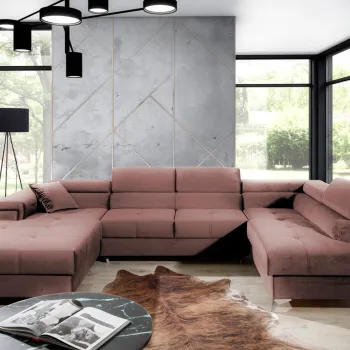 Coltar extensibil stanga 5 locuri ELTAP, Edr-107, Eduardo, 337x205x88 cm, lemn/poliester, roz imagine