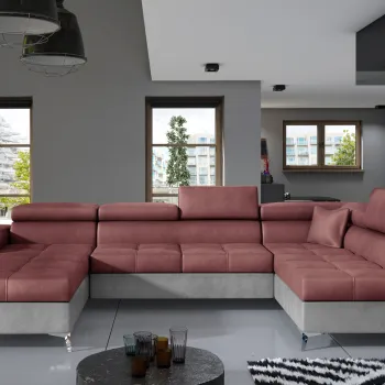 Coltar extensibil stanga 5 locuri ELTAP, Edr-12, Eduardo, 337x205x88 cm, lemn/poliester, roz inchis/gri imagine