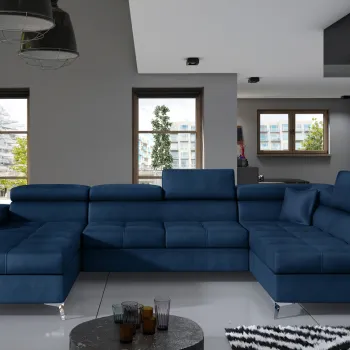 Coltar extensibil stanga 5 locuri ELTAP, Edr-15, Eduardo, 337x205x88 cm, lemn/poliester, albastru inchis imagine