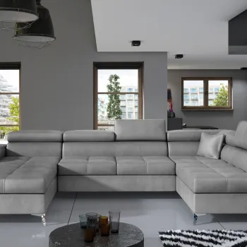 Coltar extensibil stanga 5 locuri ELTAP, Edr-16, Eduardo, 337x205x88 cm, lemn/poliester, gri imagine