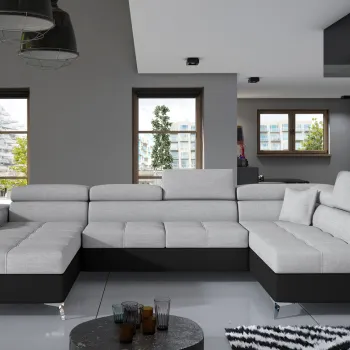 Coltar extensibil stanga 5 locuri ELTAP, Edr-25, Eduardo, 337x205x88 cm, lemn/poliester, gri deschis/negru imagine