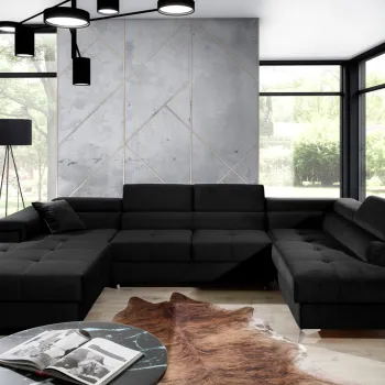 Coltar extensibil stanga 5 locuri ELTAP, Edr-93, Eduardo, 337x205x88 cm, lemn/poliester, negru imagine