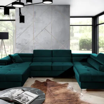 Coltar extensibil stanga 5 locuri ELTAP, Edr-99, Eduardo, 337x205x88 cm, lemn/poliester, verde inchis imagine