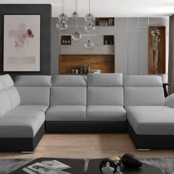 Coltar extensibil stanga 5 locuri ELTAP, Evl-05, Evanell, 336x211x102 cm, lemn/poliester, gri/negru imagine