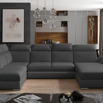 Coltar extensibil stanga 5 locuri ELTAP, Evl-13, Evanell, 336x211x102 cm, lemn/poliester, gri inchis/gri imagine