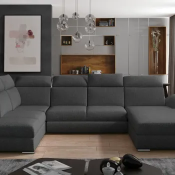 Coltar extensibil stanga 5 locuri ELTAP, Evl-14, Evanell, 336x211x102 cm, lemn/poliester, gri inchis imagine
