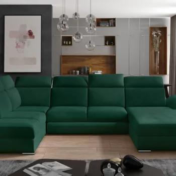 Coltar extensibil stanga 5 locuri ELTAP, Evl-19, Evanell, 336x211x102 cm, lemn/poliester, verde inchis imagine