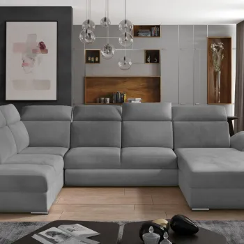 Coltar extensibil stanga 5 locuri ELTAP, Evl-43, Evanell, 336x211x102 cm, lemn/poliester, gri imagine