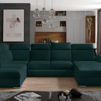 Coltar extensibil stanga 5 locuri ELTAP, Evl-47, Evanell, 336x211x102 cm, lemn/poliester, verde inchis imagine