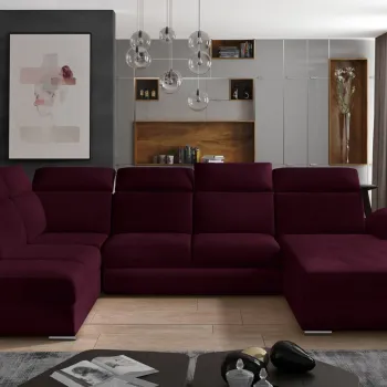 Coltar extensibil stanga 5 locuri ELTAP, Evl-48, Evanell, 336x211x102 cm, lemn/poliester, visiniu imagine