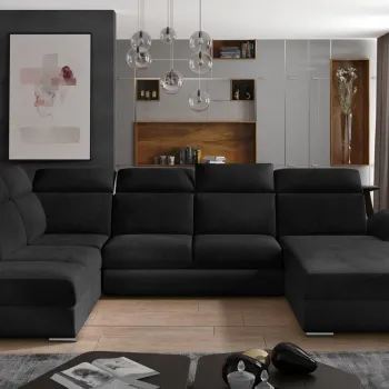 Coltar extensibil stanga 5 locuri ELTAP, Evl-49, Evanell, 336x211x102 cm, lemn/poliester, gri inchis imagine