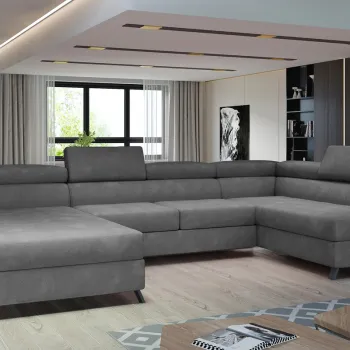 Coltar extensibil stanga 5 locuri ELTAP, Jos-08, Josette, 370x190x98 cm, lemn/poliester, gri inchis imagine