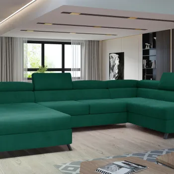 Coltar extensibil stanga 5 locuri ELTAP, Jos-13, Josette, 370x190x98 cm, lemn/poliester, verde inchis imagine