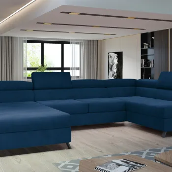 Coltar extensibil stanga 5 locuri ELTAP, Jos-15, Josette, 370x190x98 cm, lemn/poliester, albastru inchis imagine